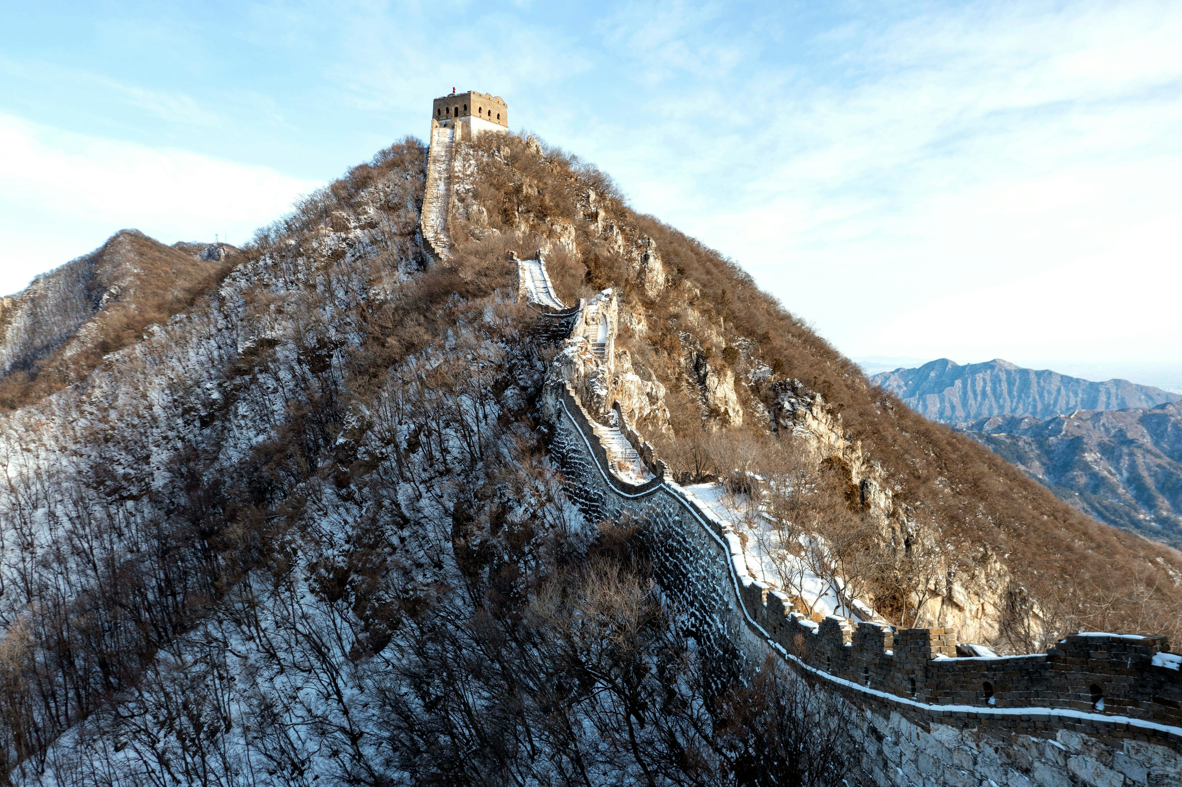 A view of the Jiankou section of the Great Wall after snowfall, China