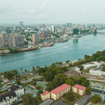 Cityscape and skyline of Lagos Island, Ikoyi, and Victoria Island in Lagos, Nigeria.