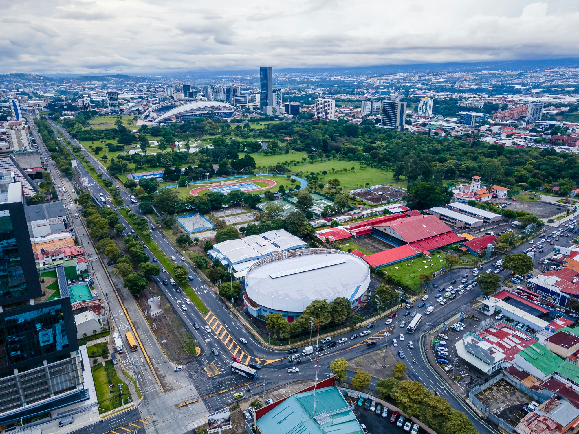 Beautiful aerial view of the Sabana Metropolitan Park in the center of San José, Costa Rica