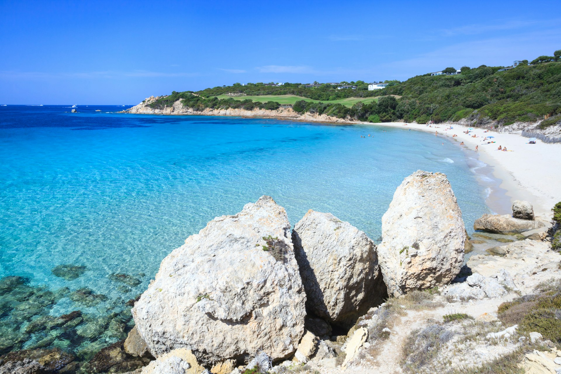 A view of the arching Grand Spérone beach in Corsica
