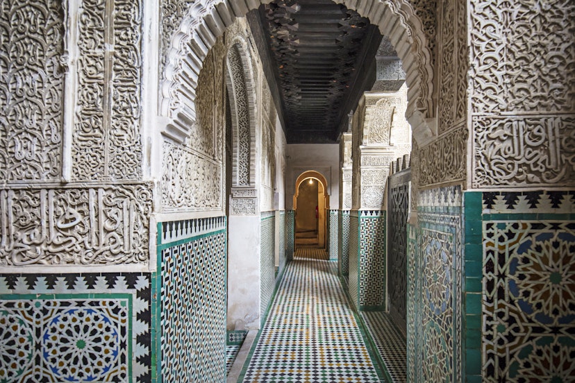 Corridor at the Medersa Bou Inania, Fez, Morocco.