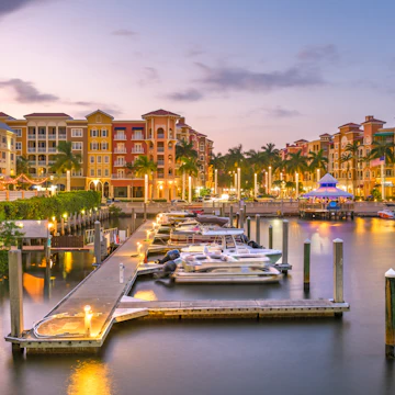 Naples harbour at dusk.