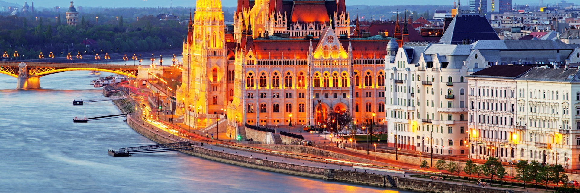 Hungarian Parliament Building at night.