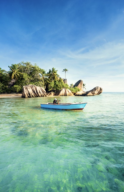 Fishing off Anse Source d’Argent beach in the Seychelles.