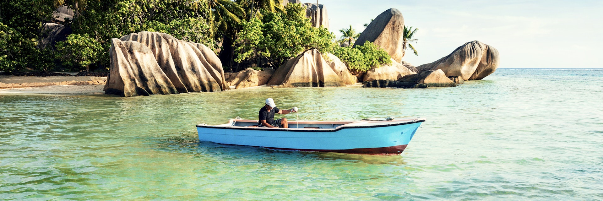 Fishing off Anse Source d’Argent beach in the Seychelles.