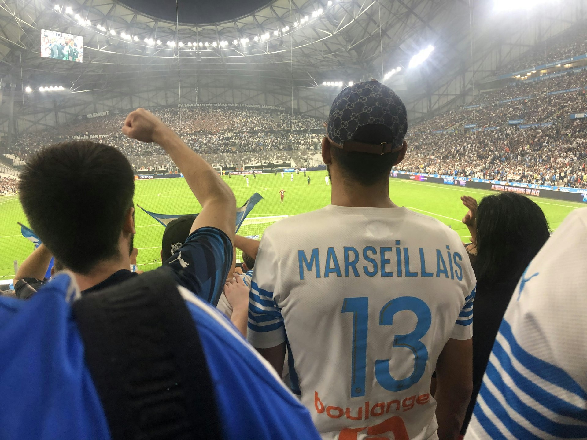 Fans at a match at the Orange Vélodrome, Marseille, France