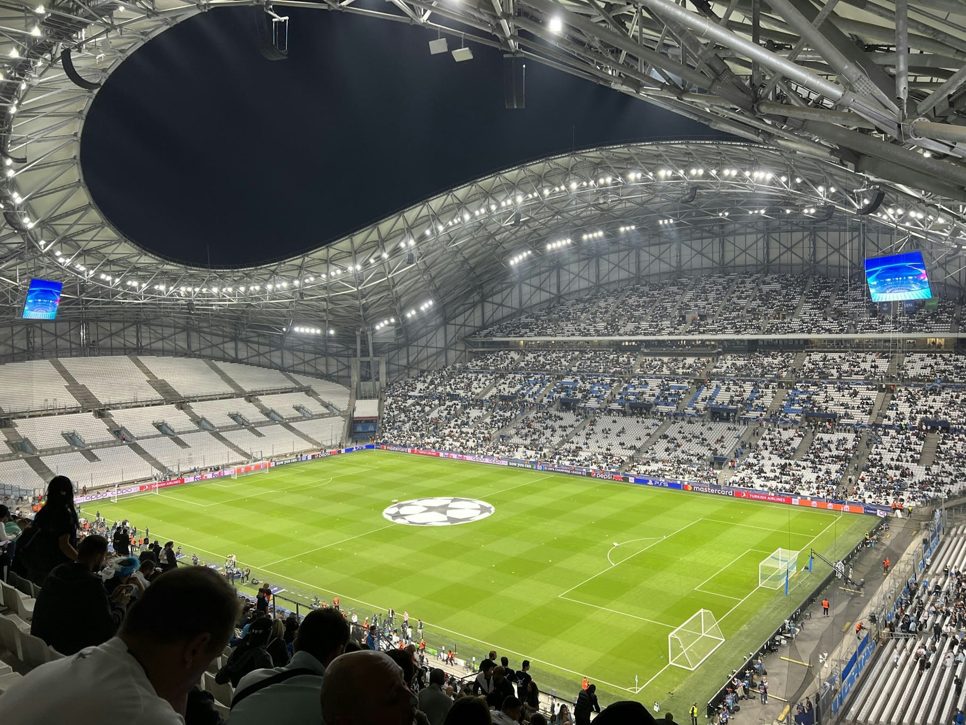 Olympique de Marseille's stadium, the Stade Vélodrome, at night