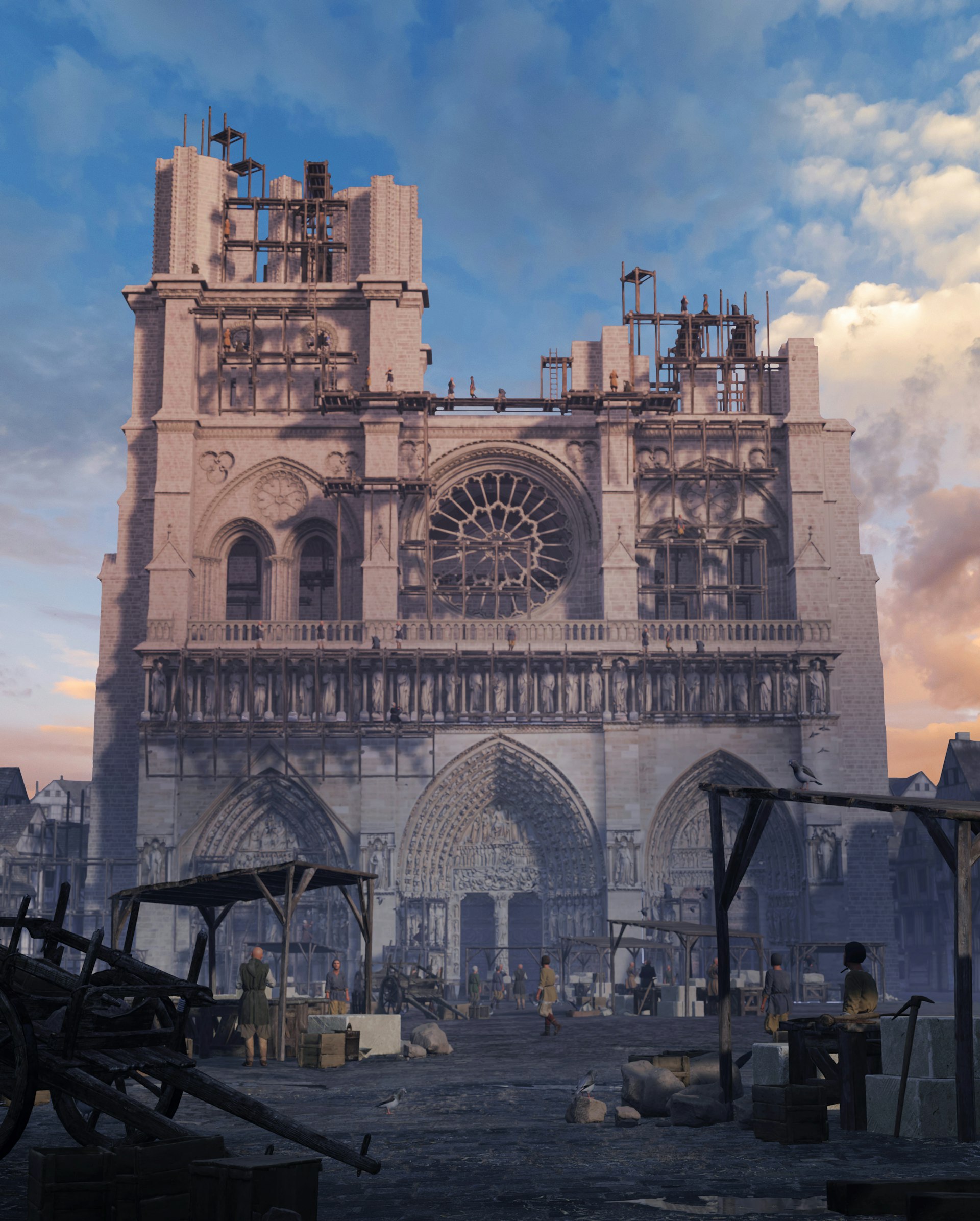 A VR image of Notre Dame cathedral during its construction. 