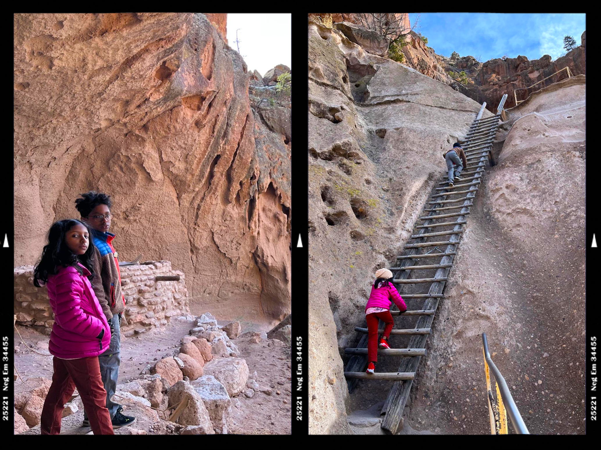 Children climbing the steps in Bandelier National Monument