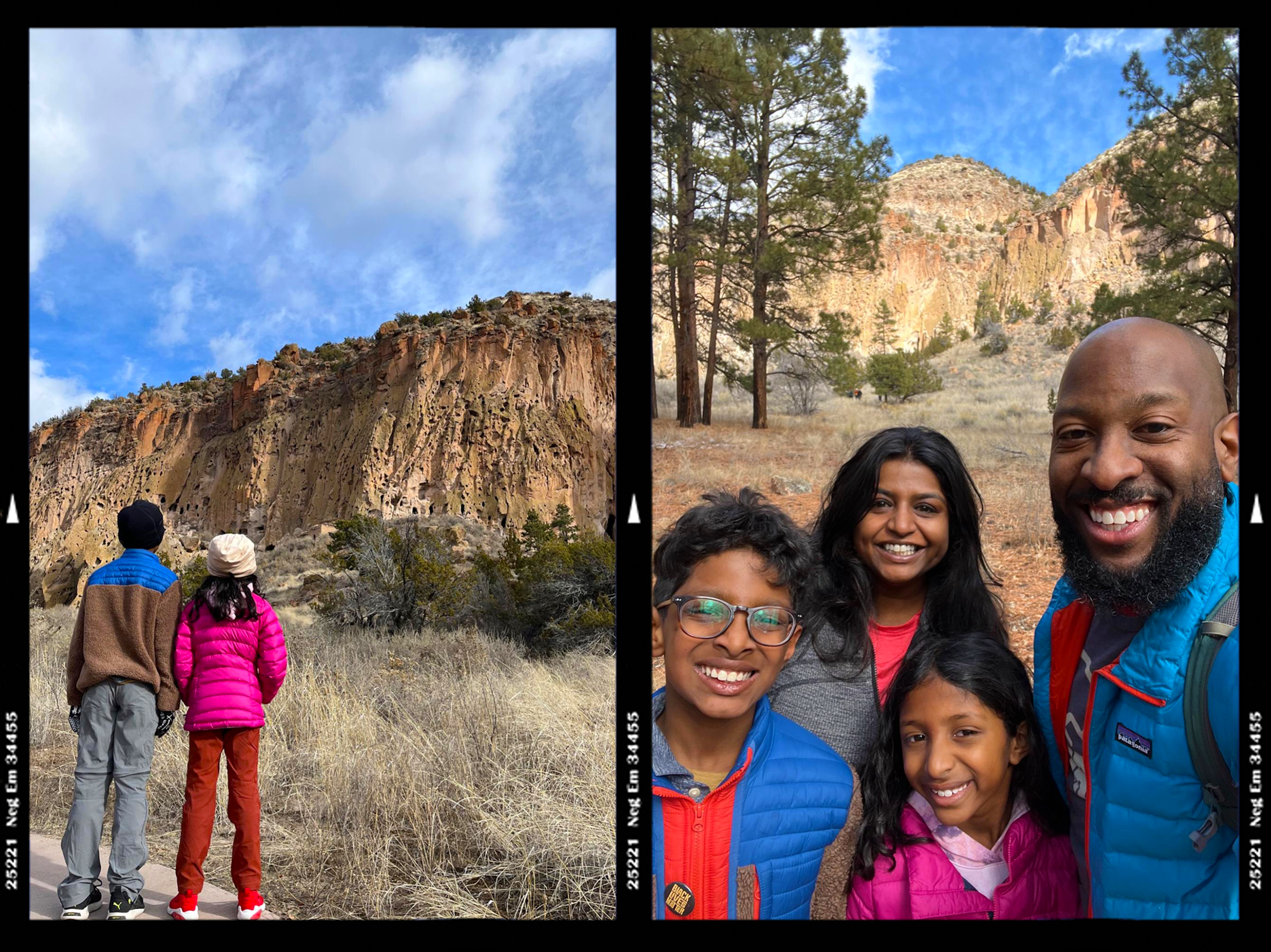 Nitya and family posing for photos in Santa Fe desert