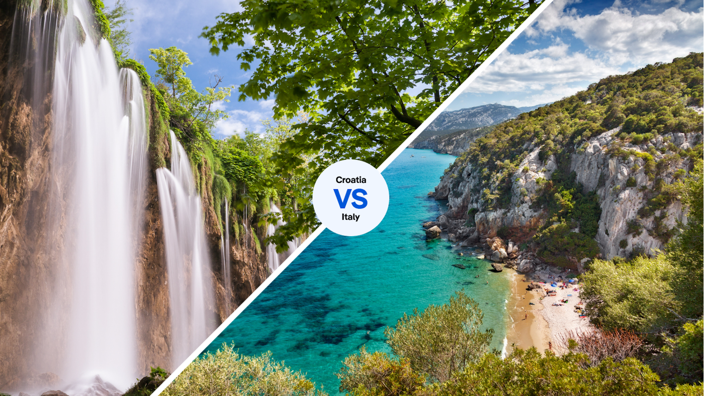 Tour Croatia's dazzling Plitvice Lakes or Italy's Gulf of Orosei and people sunbathing at the beach in Cala Gonone.