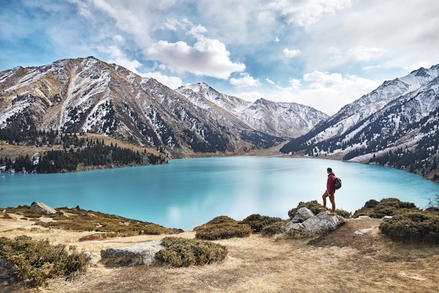 Scenic view of a man looking over Almaty.