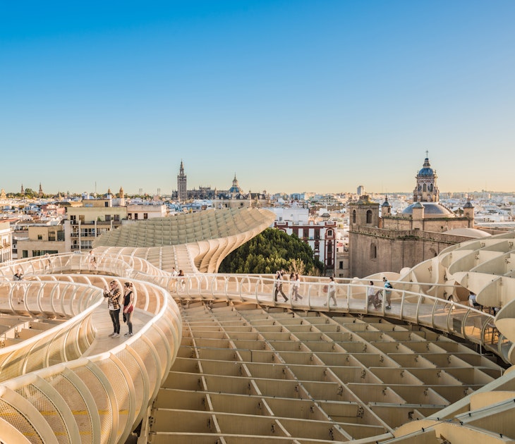 The Metropol Parasol (officially called Setas de Sevilla), a structure in the shape of a pergola made of wood and concrete.