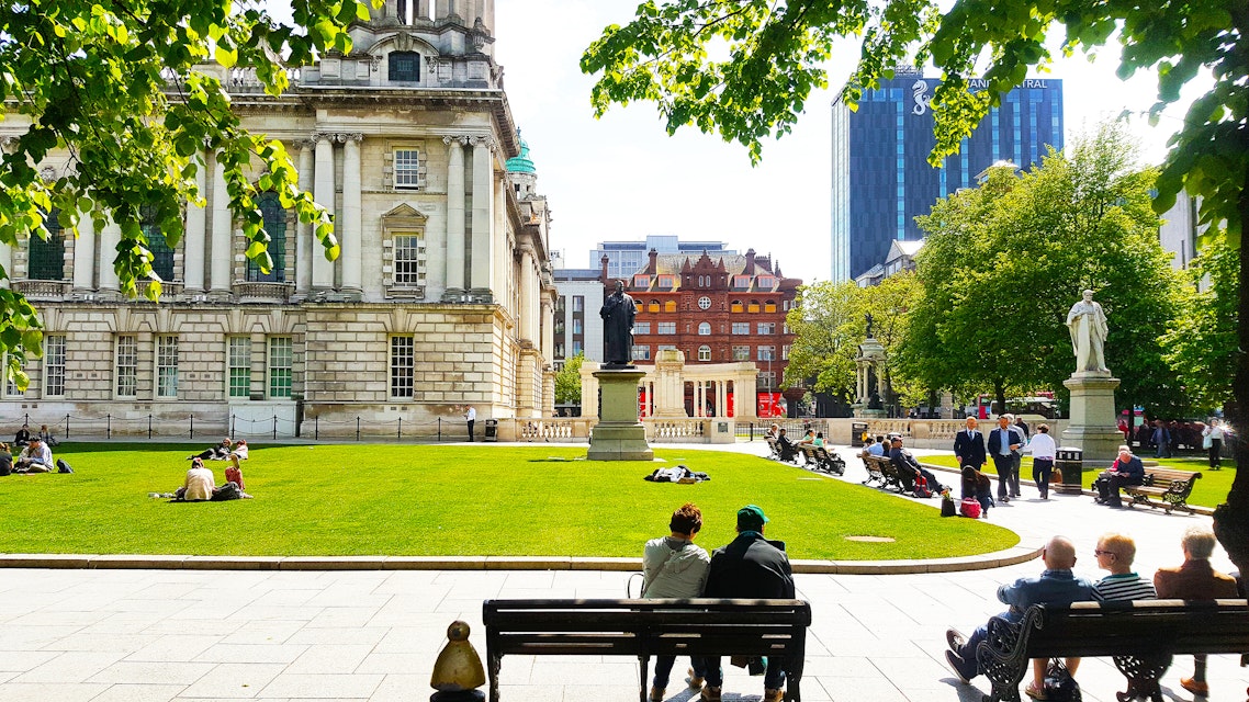 May 2019: City Hall Palace Gardens on a sunny day.
1423237676
architectural, architecture, attraction, belfast, blue, building, capital, center, centre, city, cityscape, columns, destination, dome, europe, grass, hall, historic, history, ireland, irish, kingdom, landmark, northern, northern ireland, old, outdoor, palace, place, port, river, sightseeing, sky, skyline, square, stone, summer, titanic, tourism, tourist, tower, town, travel, uk, ulster, united, united kingdom, view, water, waterfront