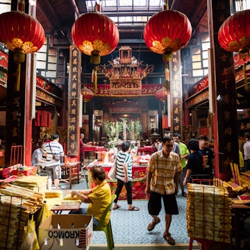 Guan Di Temple (also known as Kuan Ti Temple) with incense sticks in Chinatown, Kuala Lumpur, Malaysia.