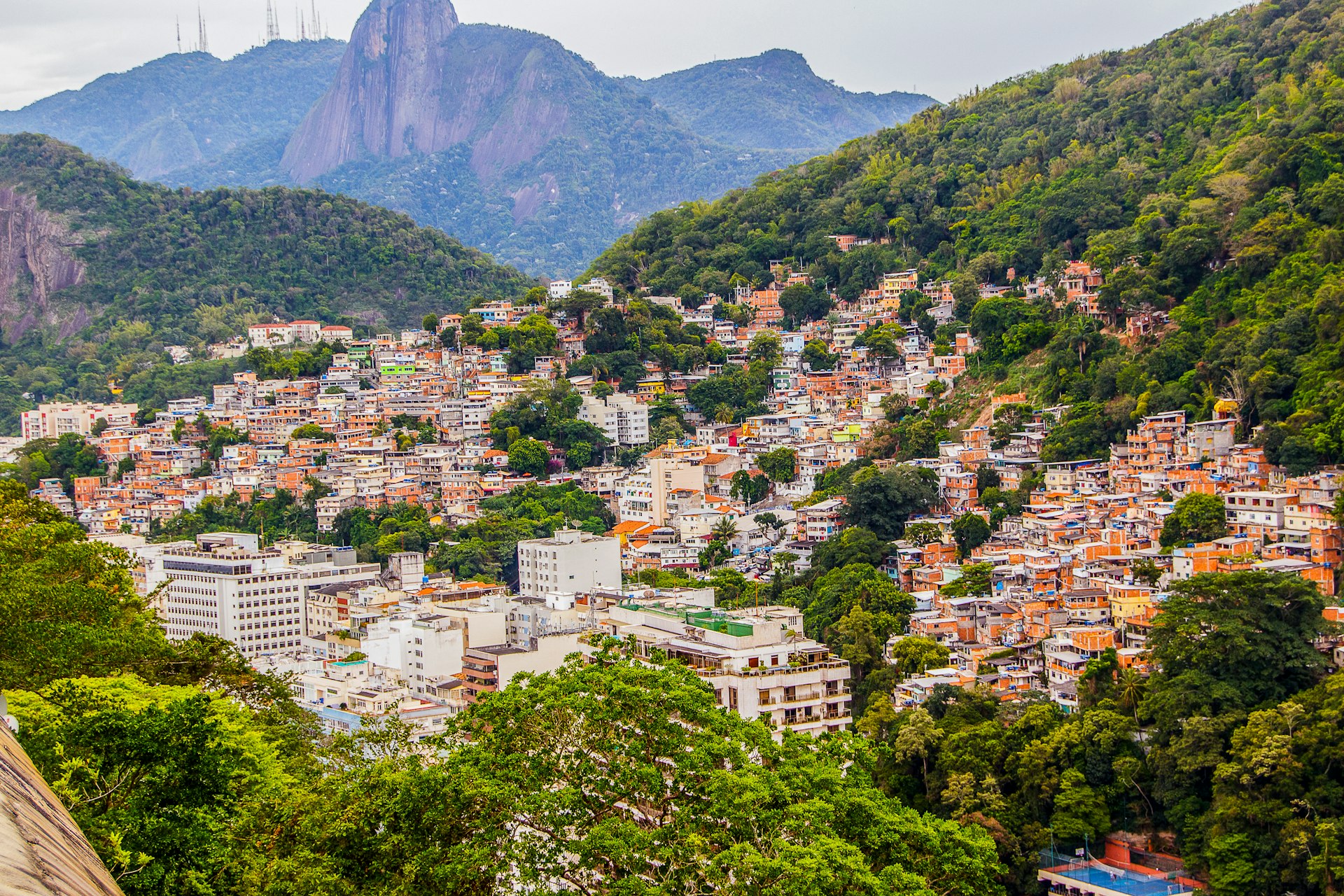 The colorful houses of Morro da Babilônia in the Copacabana neighborhood in Rio de Janeiro