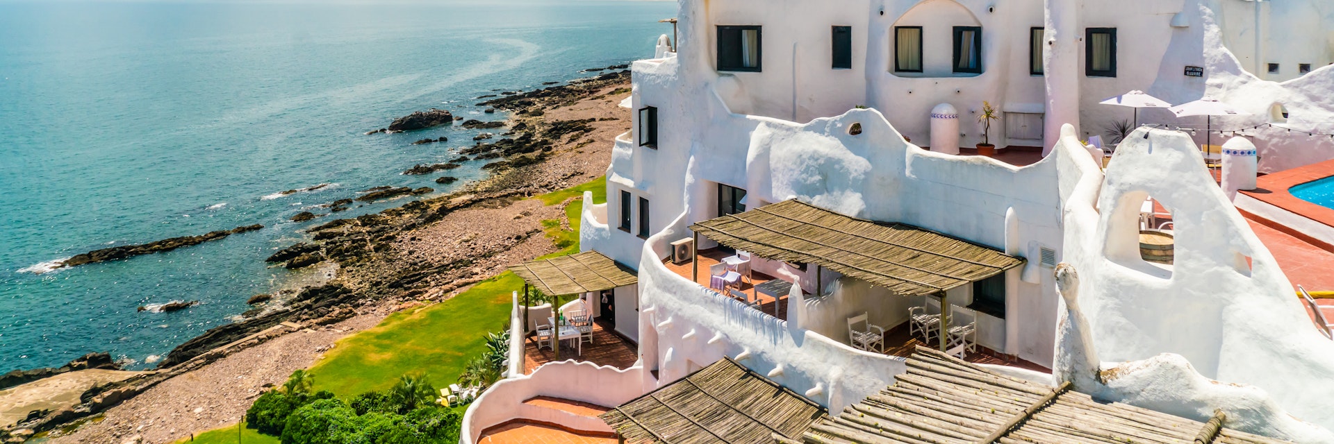 View from the famous Casapueblo, the whitewashed cement and stucco buildings near the town of Punta Del Este, Uruguay.