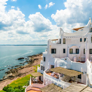 View from the famous Casapueblo, the whitewashed cement and stucco buildings near the town of Punta Del Este, Uruguay.