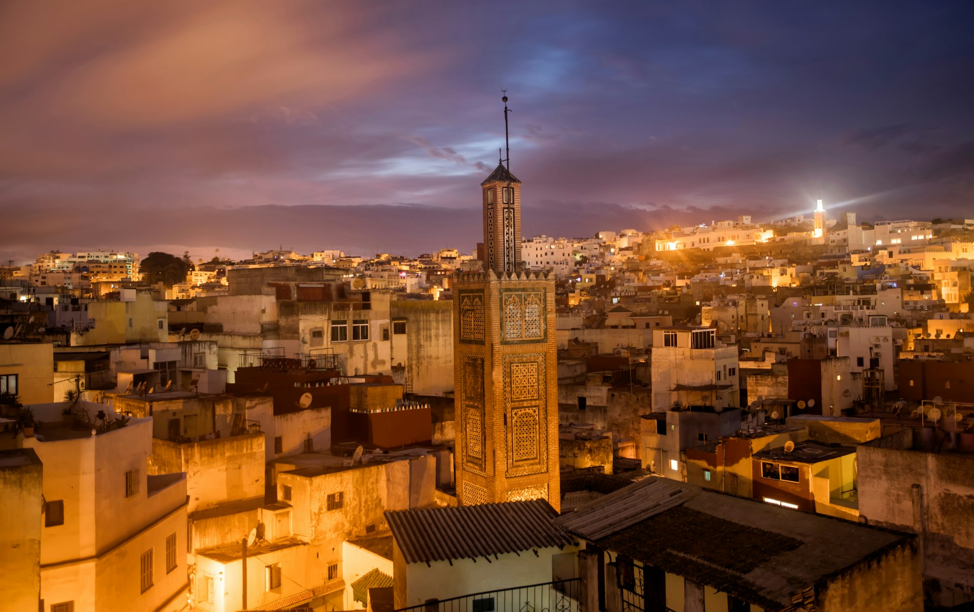 Mosque at afternoon in Tanger, Morocco. Tangier Grand Mosque is a large mosque in the Grand Socco area of central Tangier, Morocco.