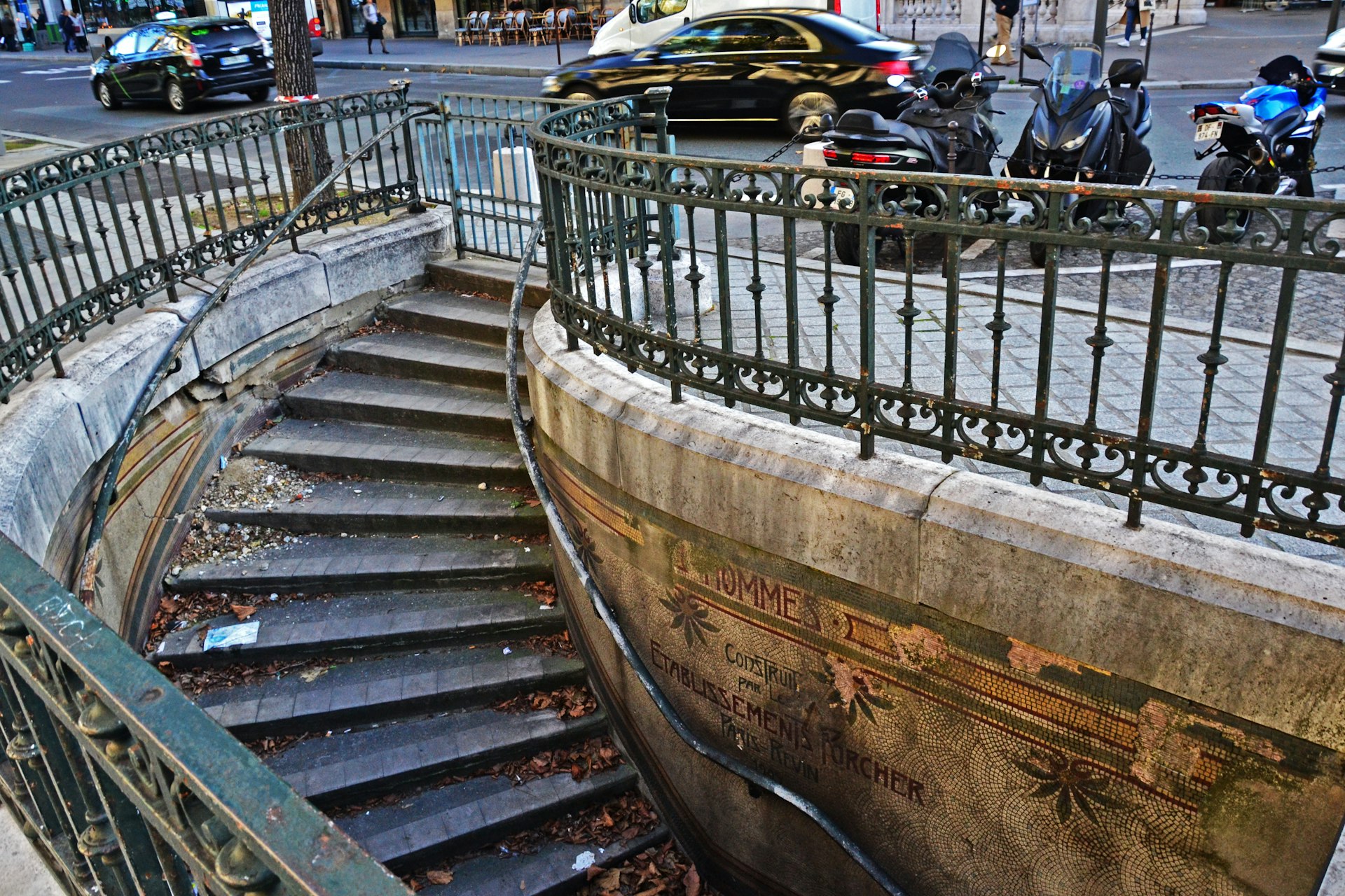 The staircase entry way to the Lavatory de Madeleine before its recent renovation, Lavatory de Madeleine, Paris, Île-de-France, France