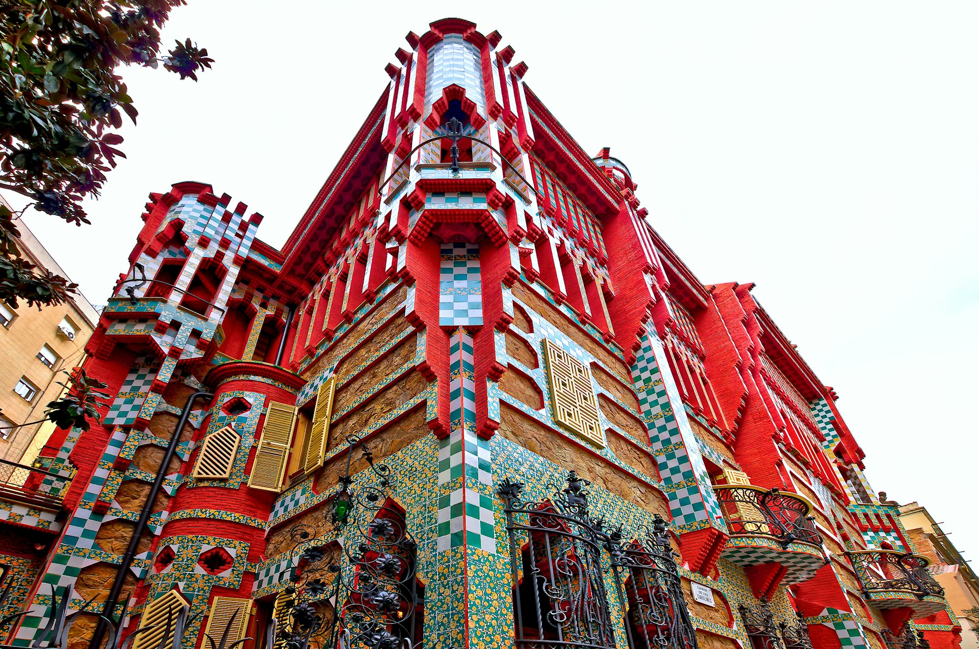 Exterior view of the famous modernist Casa Vicens by Antoni Gaudí, Gràcia, Barcelona, Catalonia, Spain