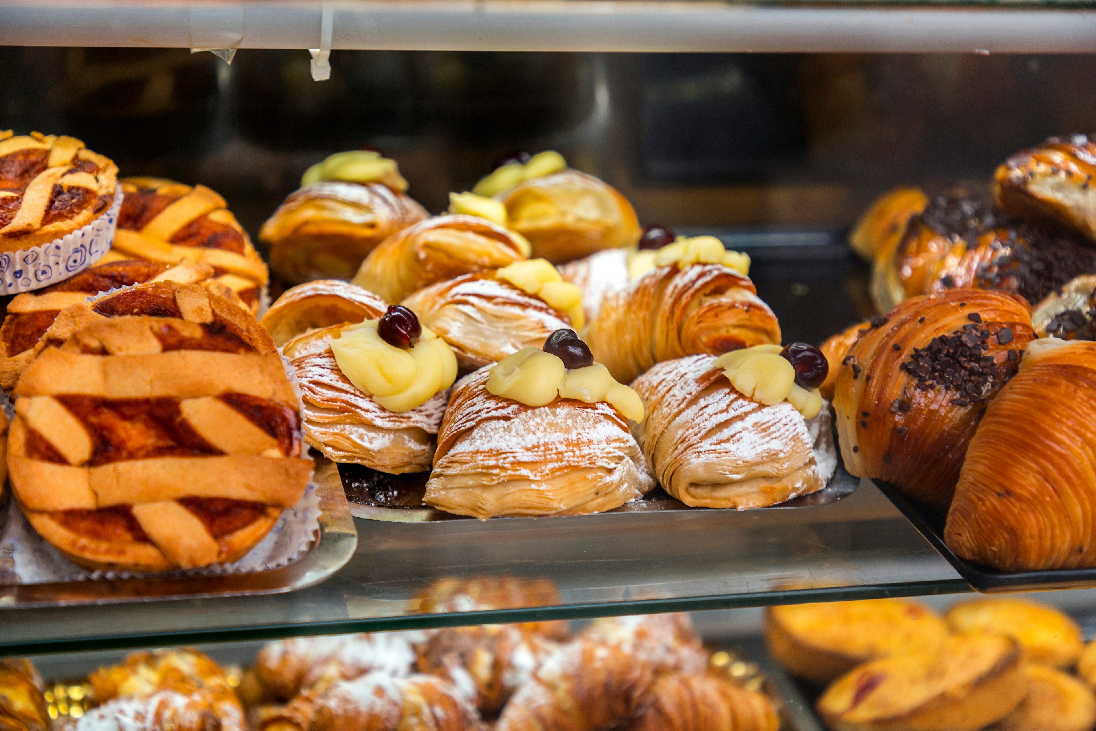 Italian pastries in a traditional bakery in Naples