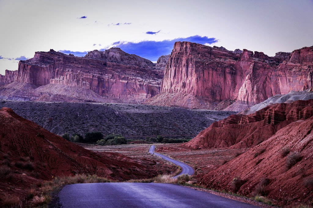 West face of the Waterpocket Fold along the Capitol Reef Scenic Drive in Capitol Reef National Park photographed from the park scenic drive at dusk.; Shutterstock ID 2267004541; your: Ben N Buckner; gl: 65050; netsuite: Online Editorial; full: AZ Parks
2267004541