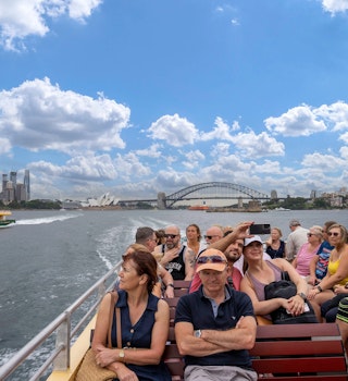 Tourism in Sydney Harbour. Sydney, New South Wales, Australia - February 2023; Shutterstock ID 2272303101; your: Brian Healy; gl: 65050; netsuite: Lonely Planet Online Editorial; full: Sydney Ferries
2272303101
