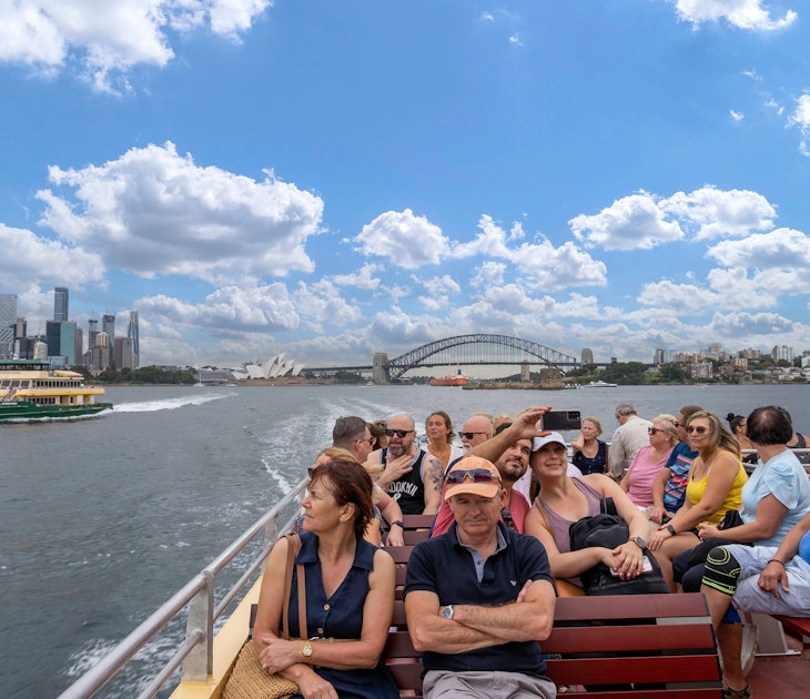 Tourism in Sydney Harbour. Sydney, New South Wales, Australia - February 2023; Shutterstock ID 2272303101; your: Brian Healy; gl: 65050; netsuite: Lonely Planet Online Editorial; full: Sydney Ferries
2272303101