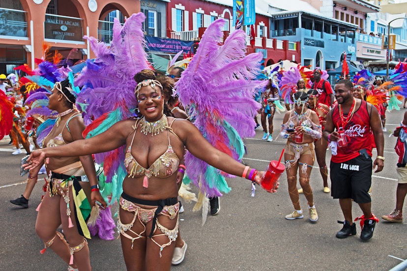 Hamilton, Bermuda - June 17 2019: the Bermuda Carnival on Heroes Day featured, for the first time, a parade along Hamilton's Front Street with revelers wearing brightly colored costumes and feathers.; Shutterstock ID 1431630728; your: Claire N; gl: 65050; netsuite: Online ed; full: Bermuda time to visit
1431630728
