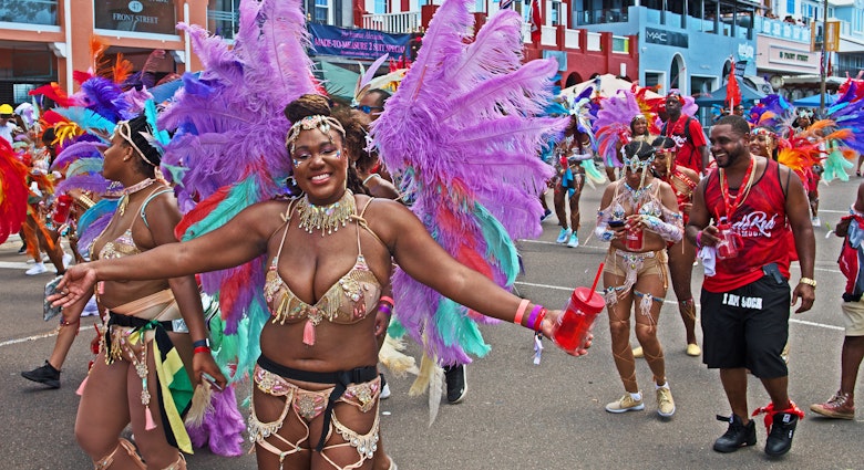 Hamilton, Bermuda - June 17 2019: the Bermuda Carnival on Heroes Day featured, for the first time, a parade along Hamilton's Front Street with revelers wearing brightly colored costumes and feathers.; Shutterstock ID 1431630728; your: Claire N; gl: 65050; netsuite: Online ed; full: Bermuda time to visit
1431630728
