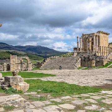 View of the Septimian Temple at the Djemila archeological site in Algeria.
