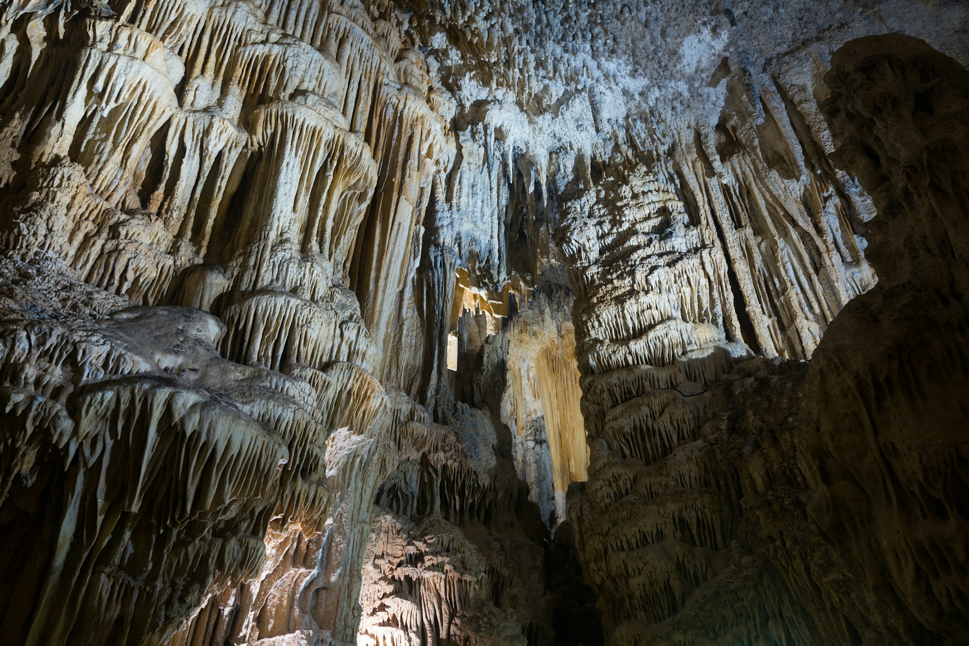 Interior view of Grotte des Demoiselles, a large cave in the Herault valley of southern France