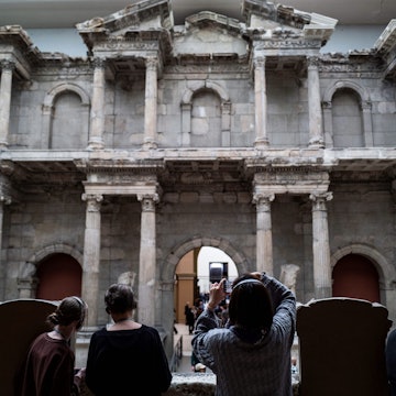 Visitors look at the ancient Roman Market Gate of Miletus in Berlin's Pergamon Museum on April 4, 2023. - The Pergamon Museum will close for a period of two years for renovation in October 2023. (Photo by John MACDOUGALL / AFP) / RESTRICTED TO EDITORIAL USE - MANDATORY MENTION OF THE ARTIST UPON PUBLICATION - TO ILLUSTRATE THE EVENT AS SPECIFIED IN THE CAPTION (Photo by JOHN MACDOUGALL/AFP via Getty Images).1250761195.leisure, Horizontal, ILLUSTRATION, topix, bestof
1250761195
leisure, Horizontal, ILLUSTRATION, topix, bestof, Adult, Arch, Architecture, Boy, Building, Child, Female, Girl, Male, Man, Person, Teen, Woman
