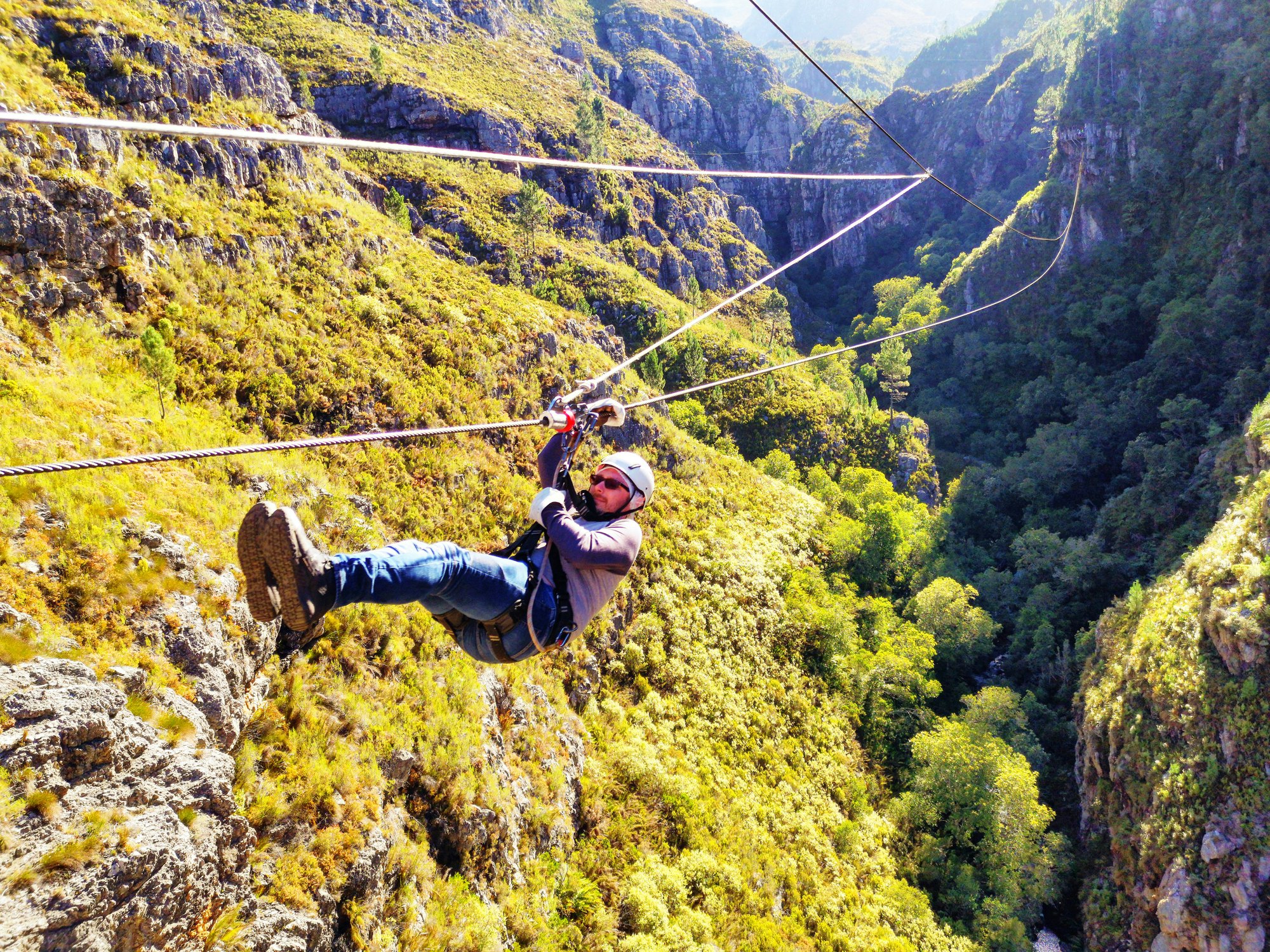 A zip line in Hottentots Holland Nature Reserve in South Africa.
