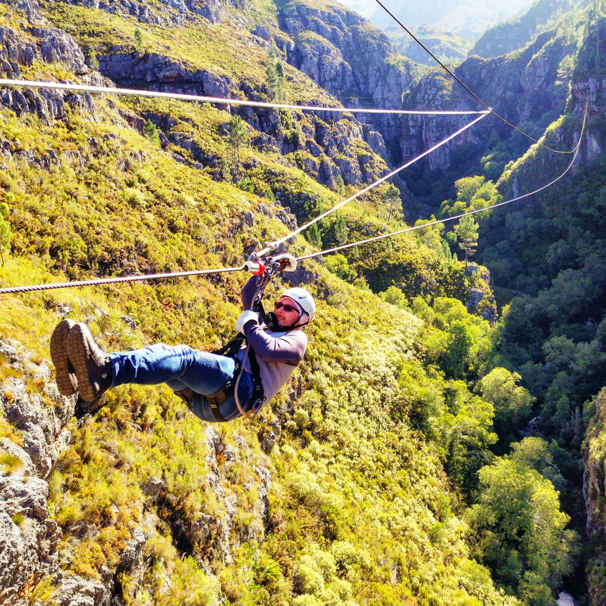 A zip line in Hottentots Holland Nature Reserve in South Africa.