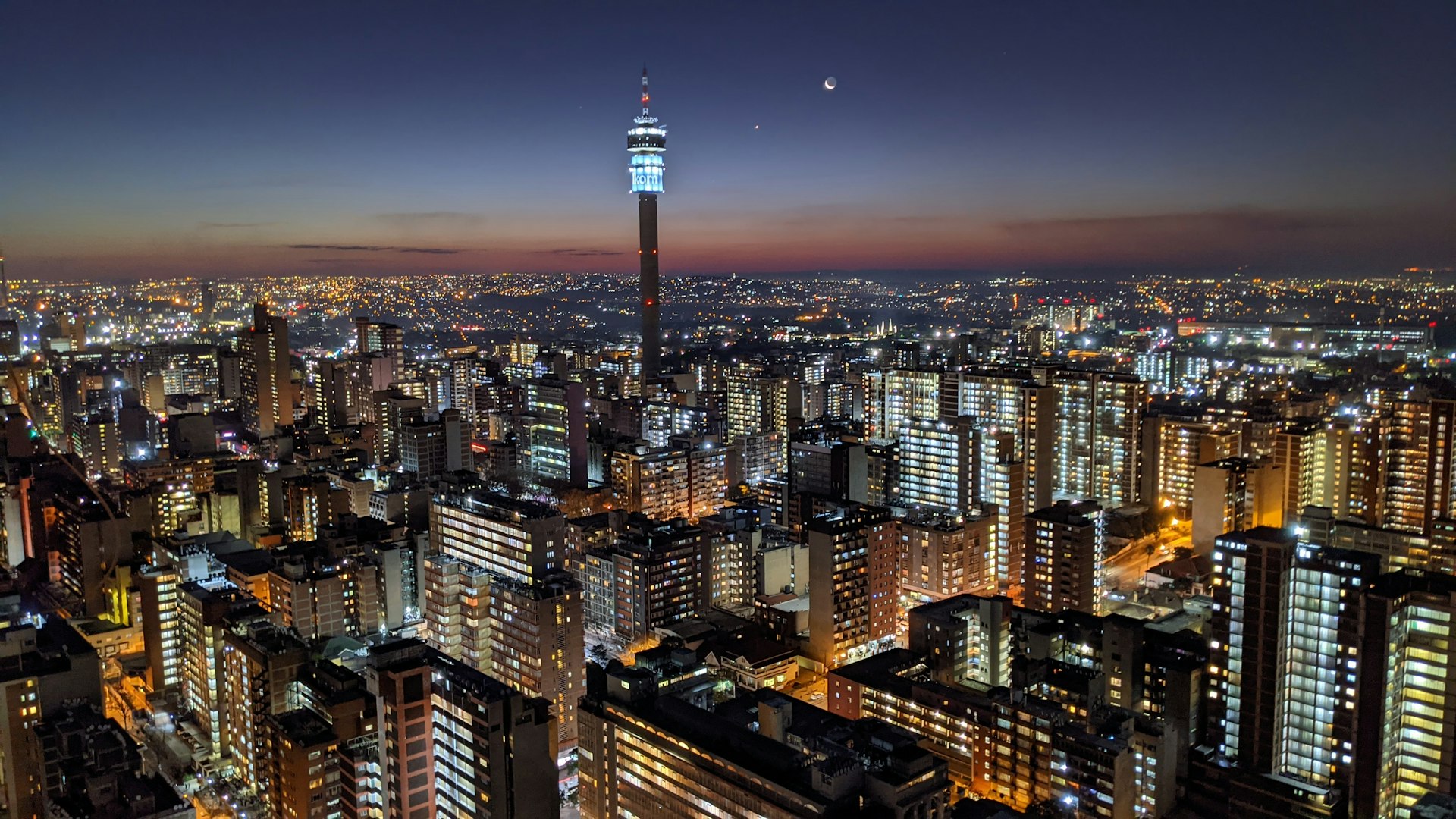 The lights of Johannesburg at night