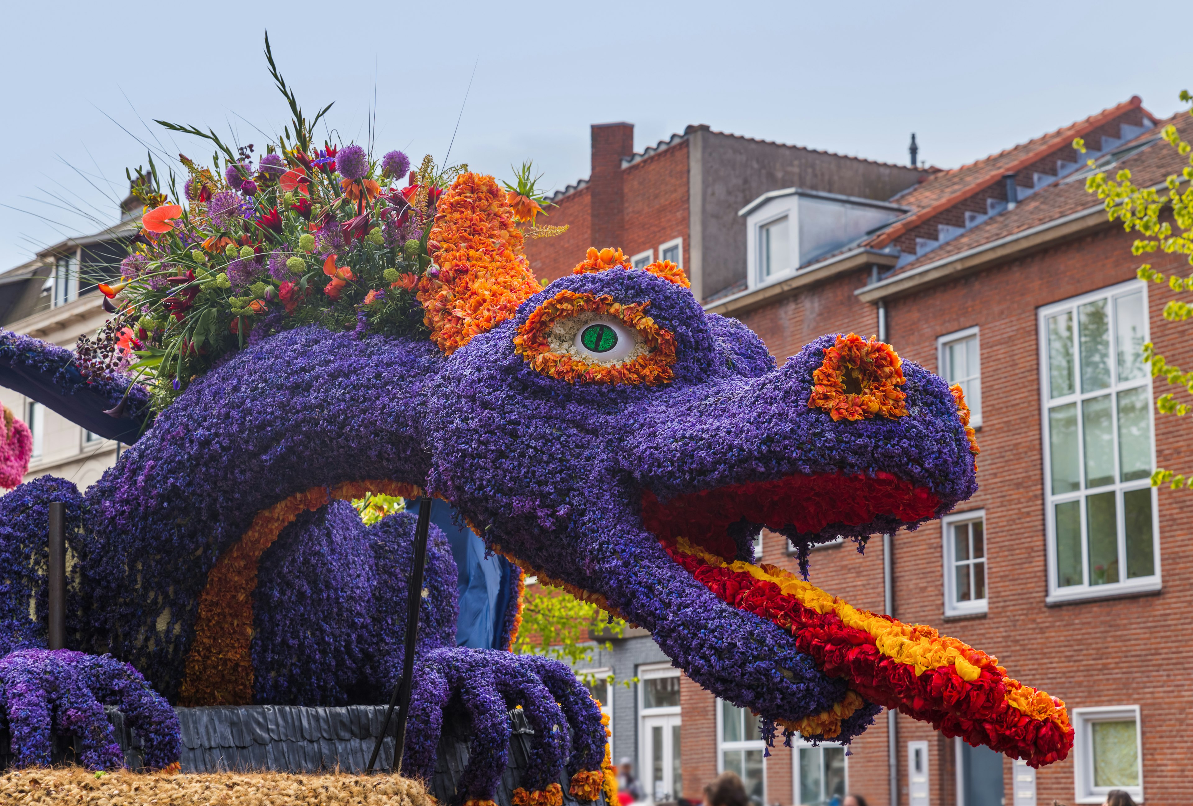 A float made of flowers in the form a dragon, part of the Bloemencorso (Flower Parade), Haarlem, Netherlands