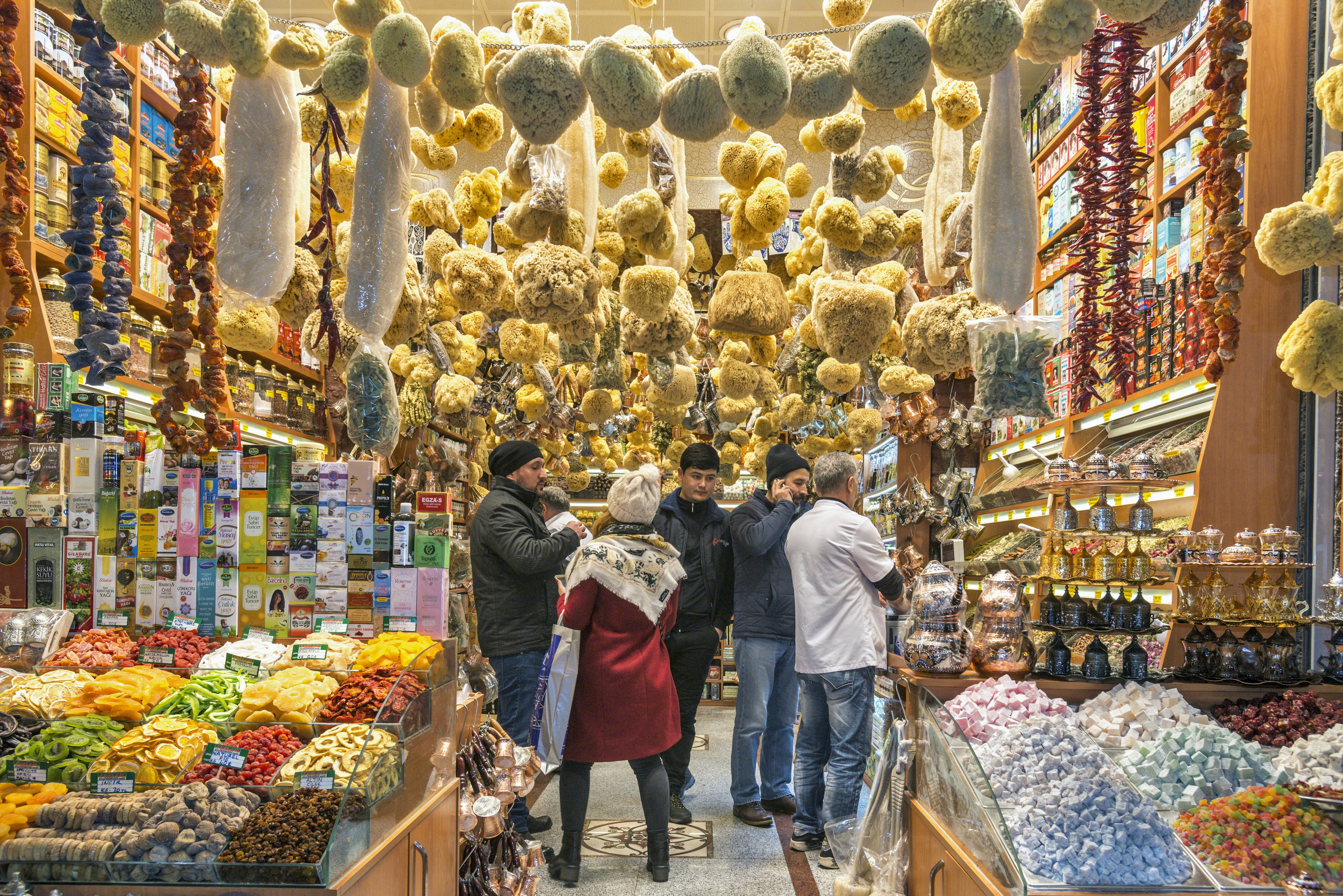 People shopping in the Spice Bazaar in the Eminonu quarter of the Fatih district in Istanbul.