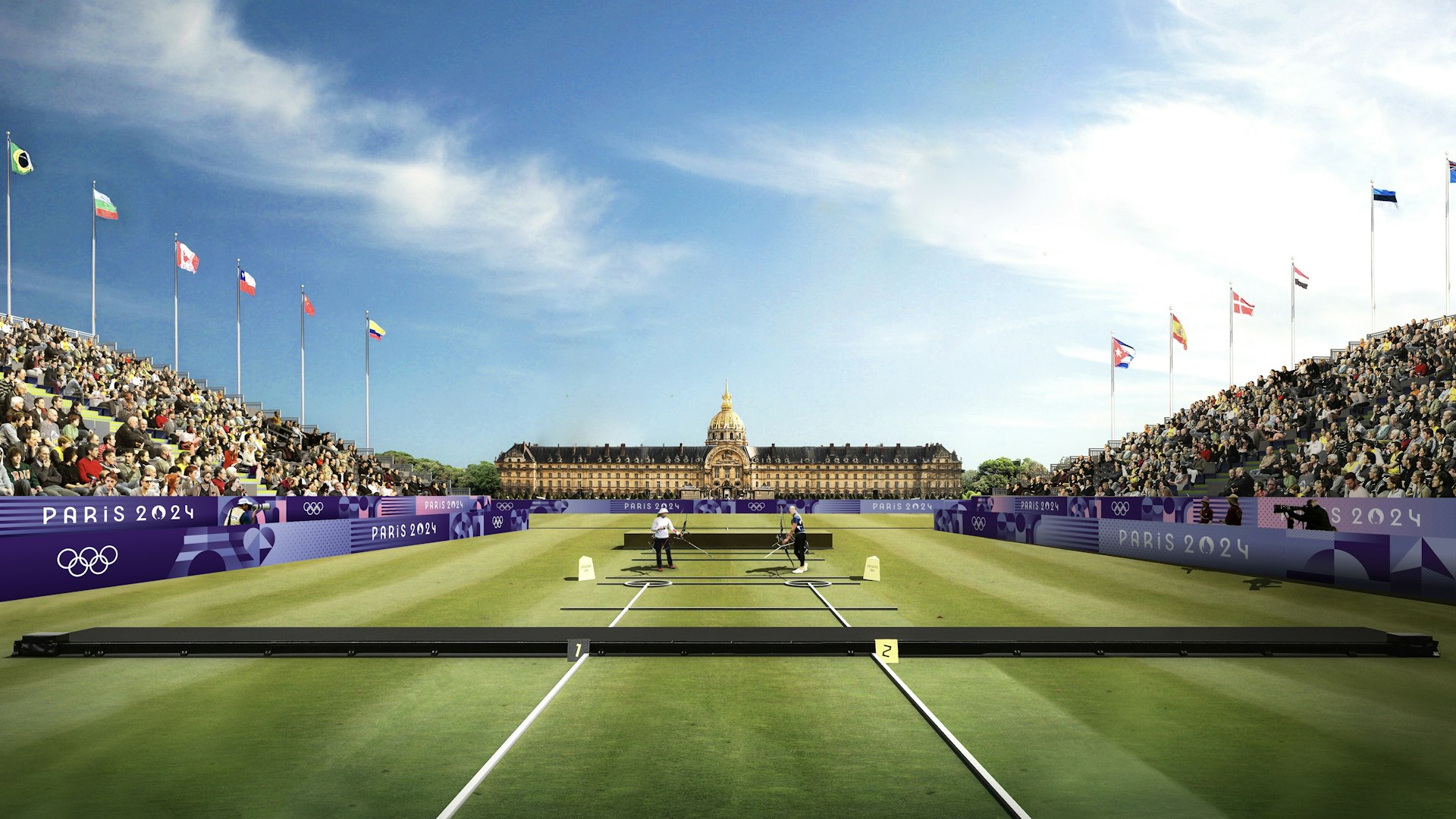 A rendering of the archery competition of the 2024 Paris Olympic Games