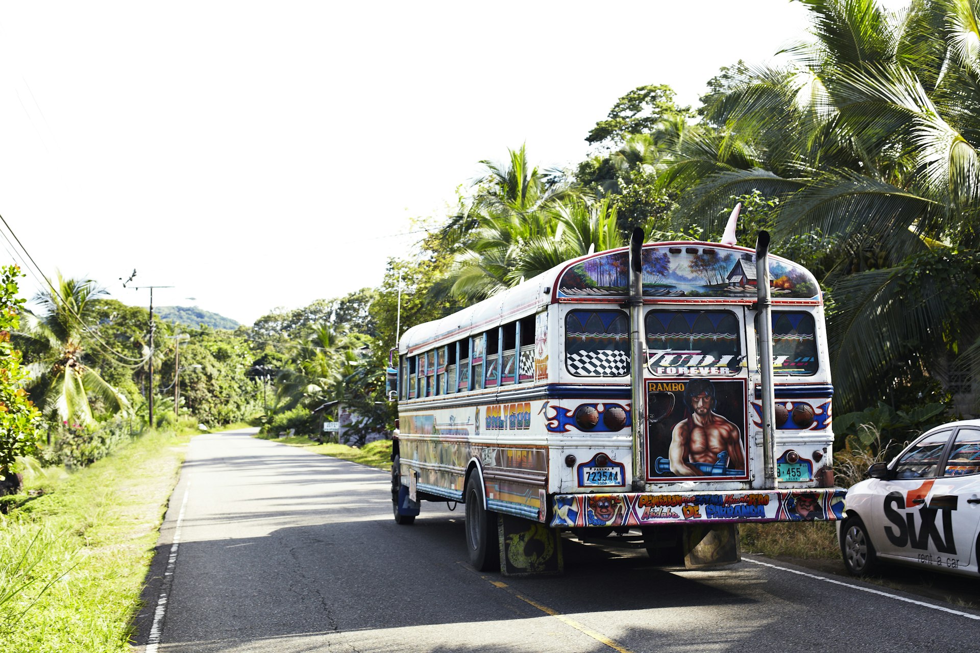 Painted public bus on road around Portobelo in Panama