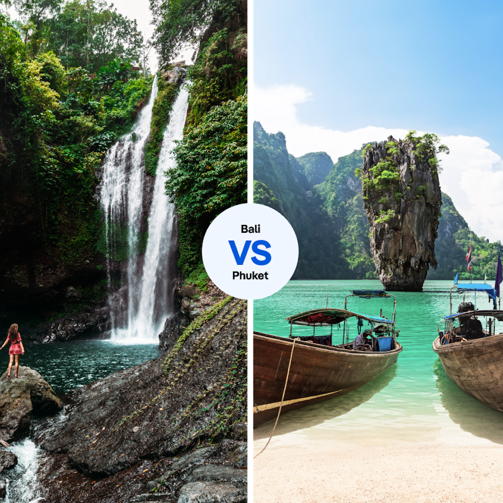 Head to Aling Aling Waterfall in Northern Bali, or explore Phang Nga bay by boat.