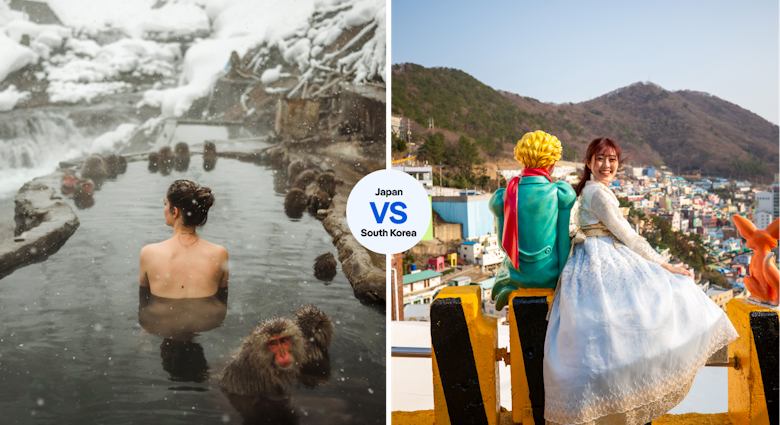 Take advantage of Japan's onsen culture, or visit the Gamcheon Culture Village in Busan.