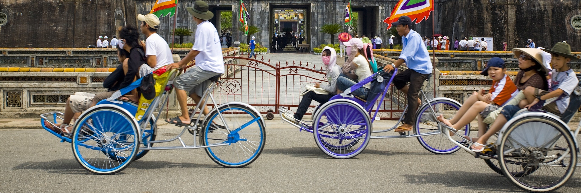 3 JUNE 2011 - Cycle rickshaws (cyclo's) ride past the Ngo Mon Gate of the palace inside the Hue citadel, on 3 June 2011, in Hue.
166696646
architecture, citadel, gate, hue, imperial, landmark, mon, ngo, palace, vietnam