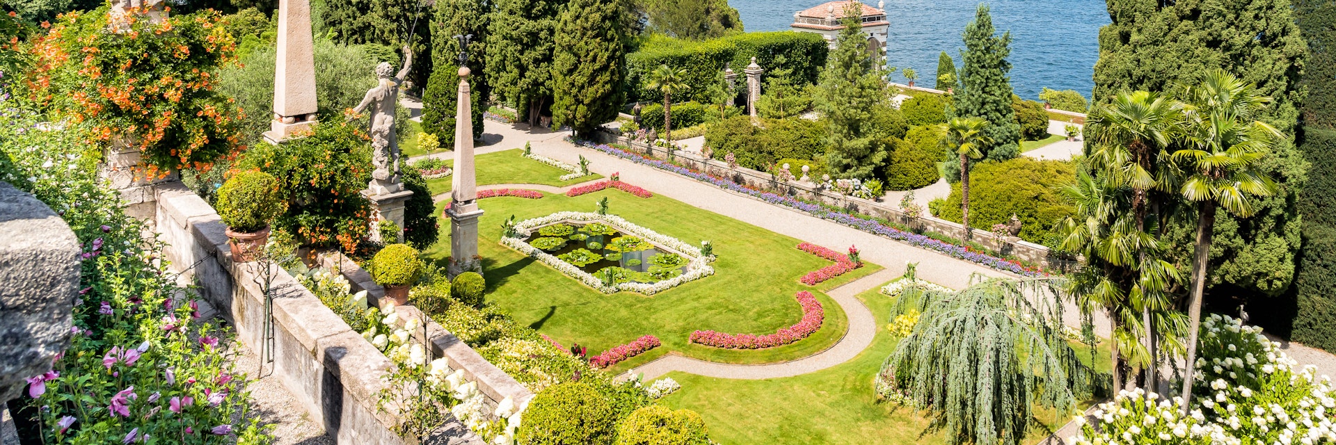 Baroque garden on the Island of Bella in Lake Maggiore.
