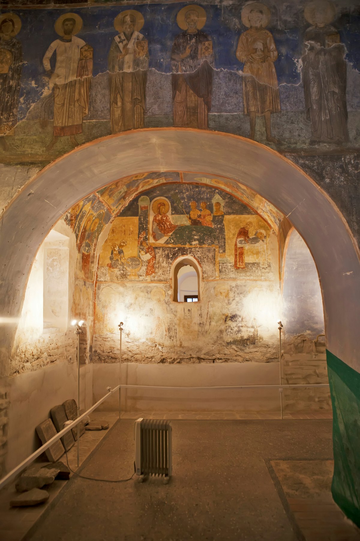 Murals on biblical scenes in Transfiguration Cathedral, Spaso-Preobrazhensky Mirozhsky Zavelichsky monastery in Pskov.