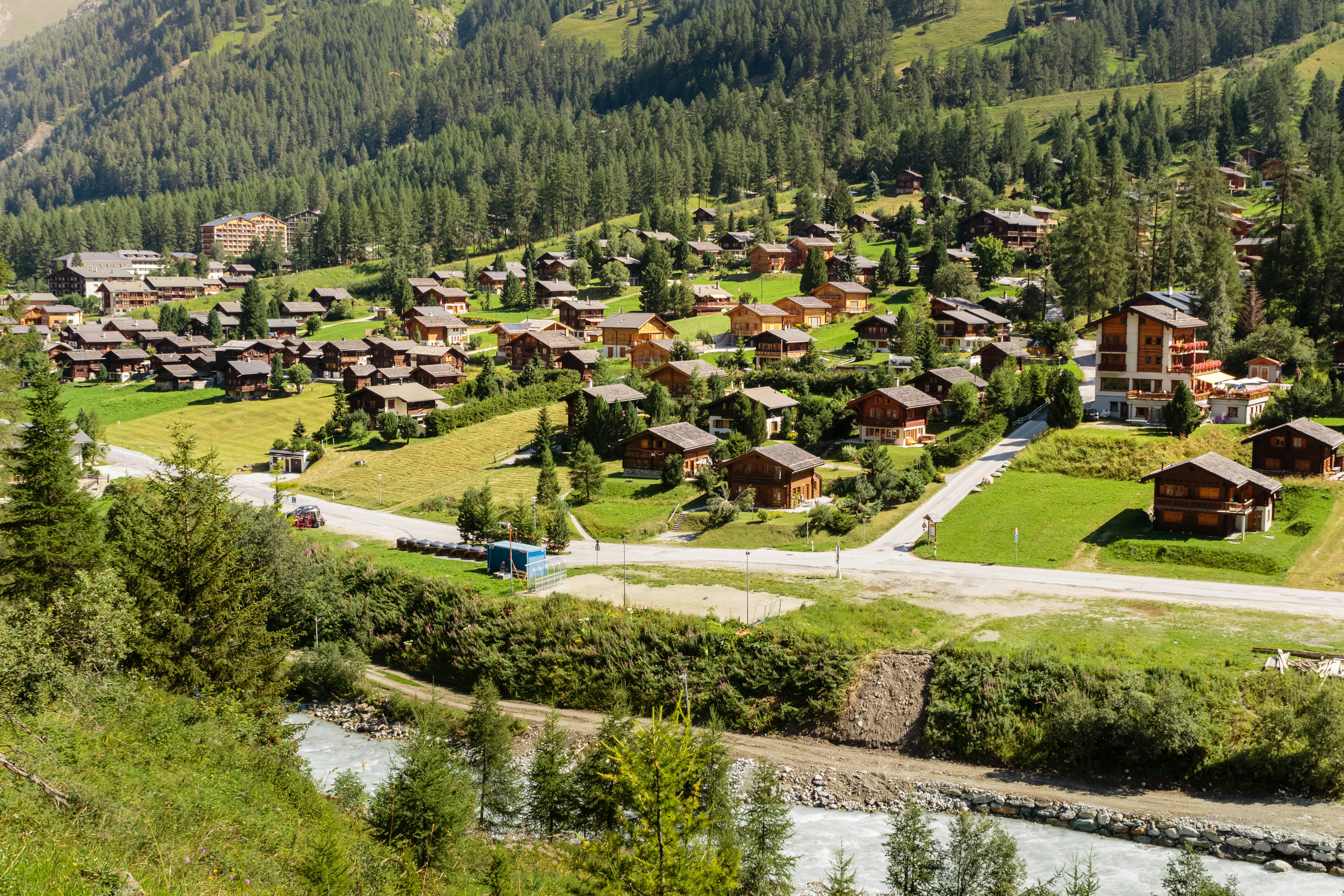 Alpine village Zinal in the Pennine Alps, Val d' Anniviers, Switzerland.