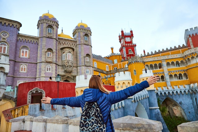 Young woman tourist walks in Pena Palace, Sintra, Portugal . Travel and tourism in Europe
1545876998