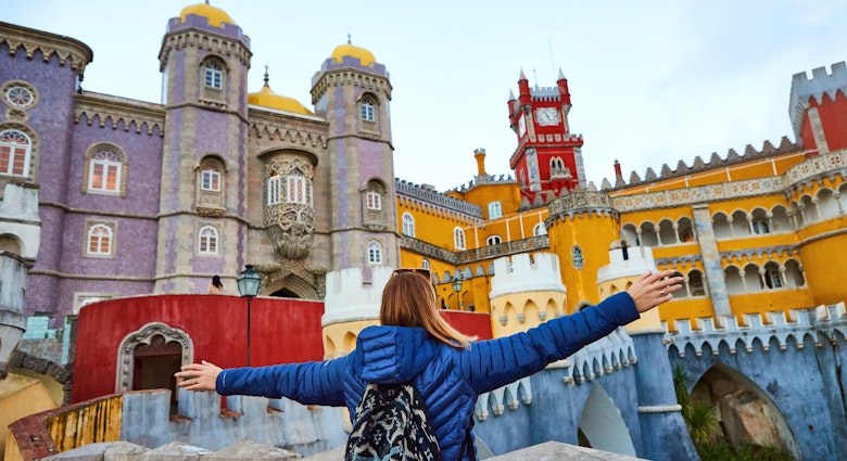 Young woman tourist walks in Pena Palace, Sintra, Portugal . Travel and tourism in Europe
1545876998