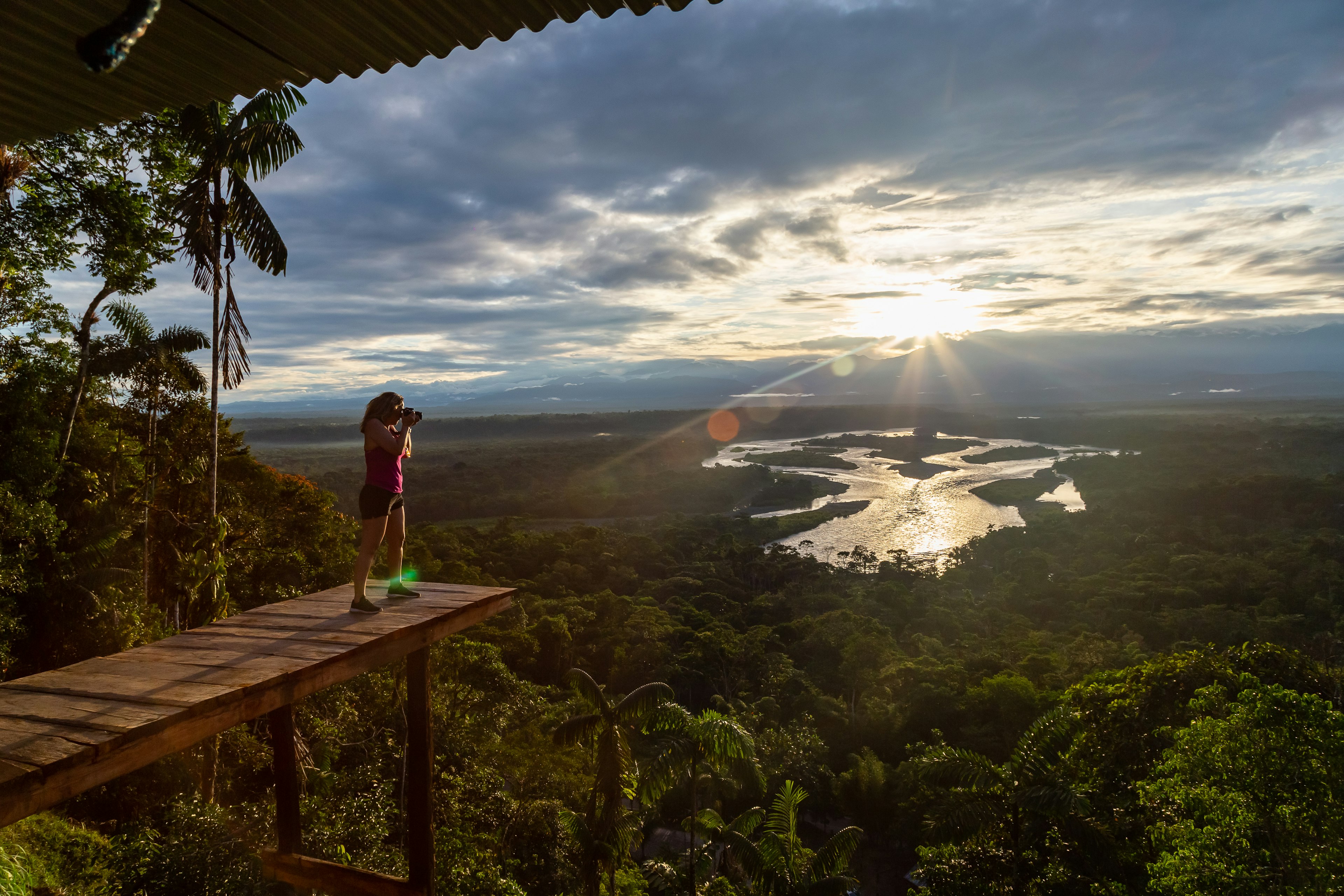 View of the Pastaza River from the Indichuris viewpoint in the Ecuadorian Amazon, Ecuador, South America